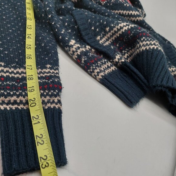 American Eagle Mens Hooded Sweater Size Medium Birdseye Fair Isle Blue Winter - Picture 6 of 11